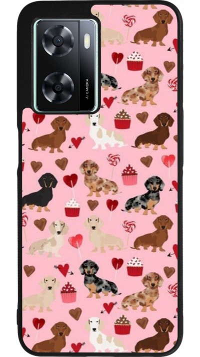 OPPO A57 5G Case Hülle - Silikon schwarz Valentine 2024 puppy love