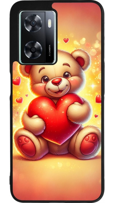 OPPO A57 5G Case Hülle - Silikon schwarz Valentin 2024 Teddy Liebe