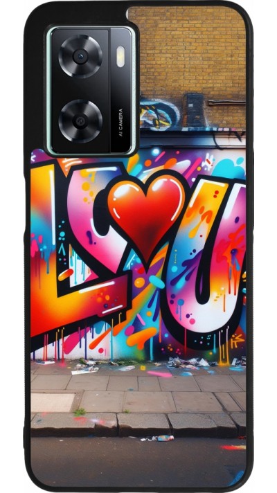 Coque OPPO A57 5G - Silicone rigide noir Valentine 2025 Love U Tag