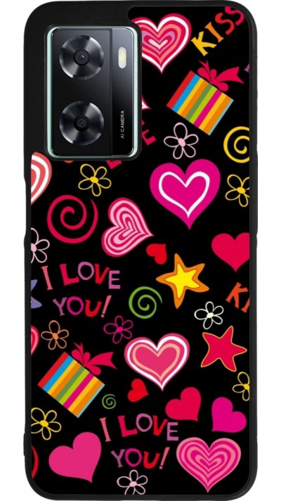 Coque OPPO A57 5G - Silicone rigide noir Valentine 2023 love symbols