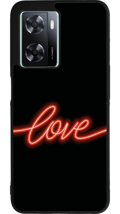 Coque OPPO A57 5G - Silicone rigide noir Valentine 2023 neon love
