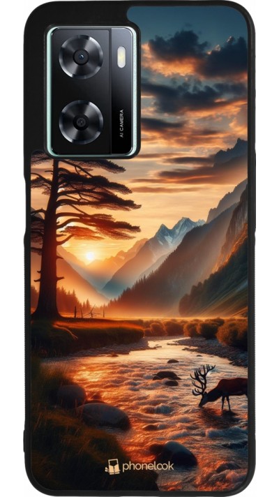 Coque OPPO A57 5G - Silicone rigide noir Valley Sunset Deer Tree