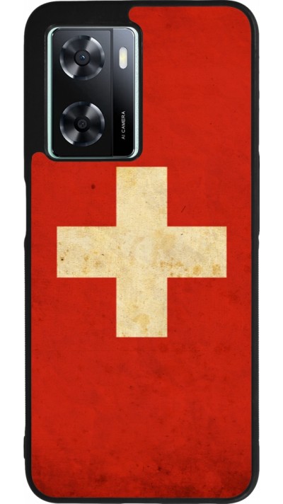 Coque OPPO A57 5G - Silicone rigide noir Vintage Flag SWISS