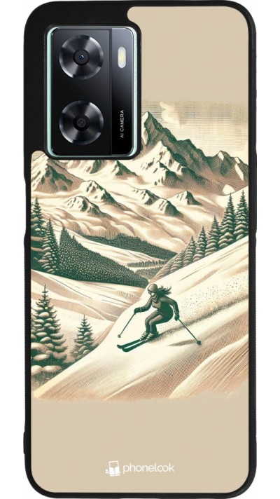 Coque OPPO A57 5G - Silicone rigide noir Vintage Ski Mountain