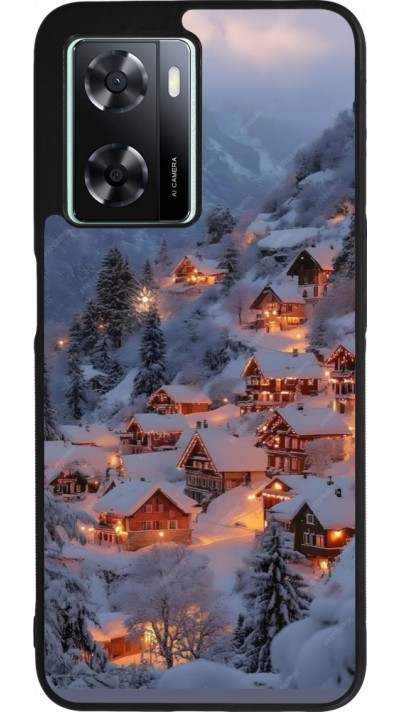 Coque OPPO A57 5G - Silicone rigide noir Winter 25 Winter snowy village