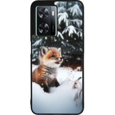 OPPO A57 5G Case Hülle - Silikon schwarz Weihnachten 2023 Fuechslein Tanne