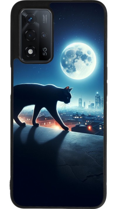 OPPO A93s 5G Case Hülle - Silikon schwarz Schwarze Katze unter dem Vollmond