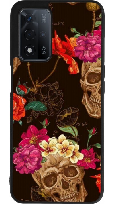 OPPO A93s 5G Case Hülle - Silikon schwarz Skulls and flowers