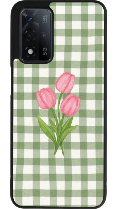 Coque OPPO A93s 5G - Silicone rigide noir Green vichy tulips Spring 2026