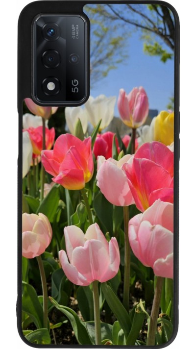 Coque OPPO A93s 5G - Silicone rigide noir Tulips Spring 2026