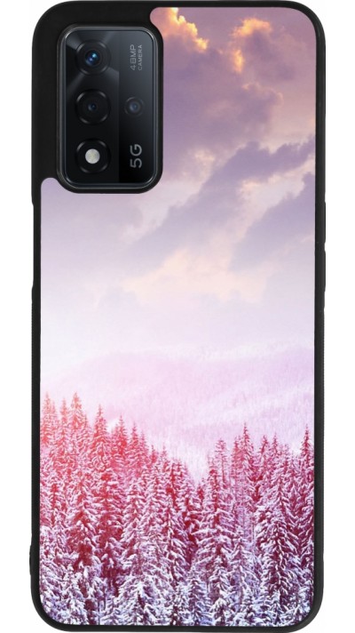 Coque OPPO A93s 5G - Silicone rigide noir Winter 22 Pink Forest