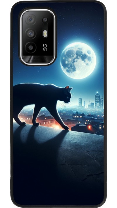 OPPO F19 Pro+ Case Hülle - Silikon schwarz Schwarze Katze unter dem Vollmond