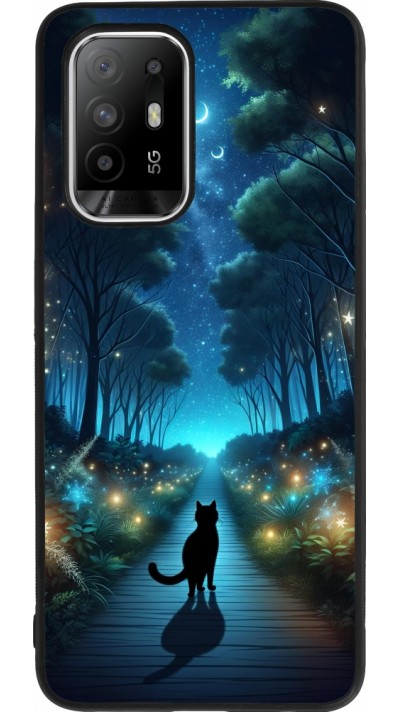 OPPO F19 Pro+ Case Hülle - Silikon schwarz Schwarze Katze Spaziergang