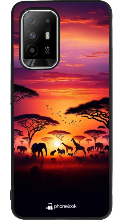 OPPO F19 Pro+ Case Hülle - Silikon schwarz Safari Sonnenuntergang Wildtiere