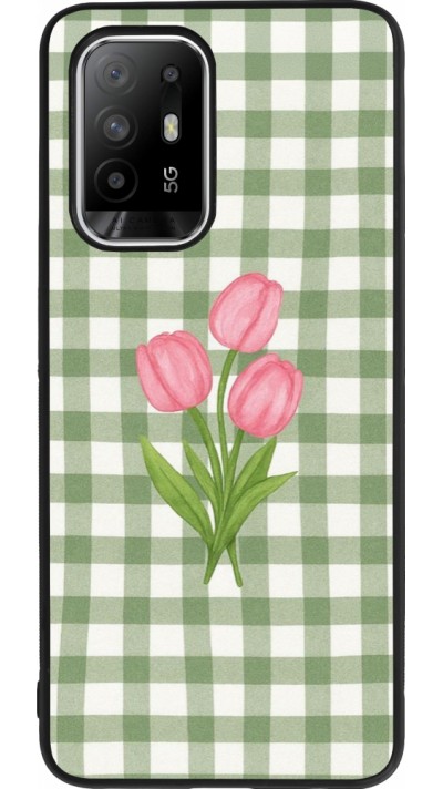 Coque OPPO F19 Pro+ - Silicone rigide noir Green vichy tulips Spring 2026