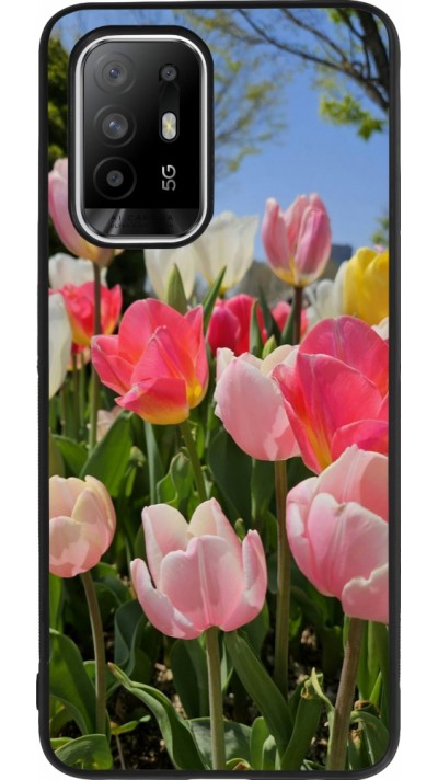 Coque OPPO F19 Pro+ - Silicone rigide noir Tulips Spring 2026