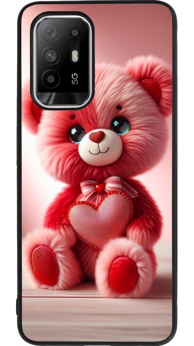 Coque OPPO F19 Pro+ - Silicone rigide noir Valentine 2024 Ourson rose
