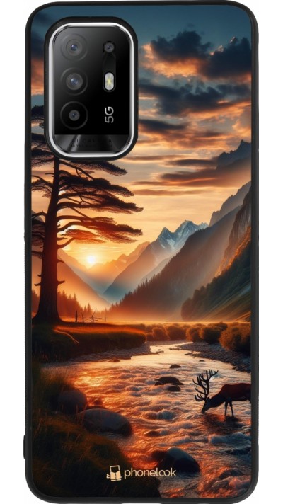 Coque OPPO F19 Pro+ - Silicone rigide noir Valley Sunset Deer Tree