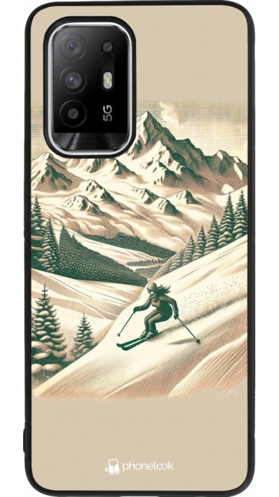 Coque OPPO F19 Pro+ - Silicone rigide noir Vintage Ski Mountain