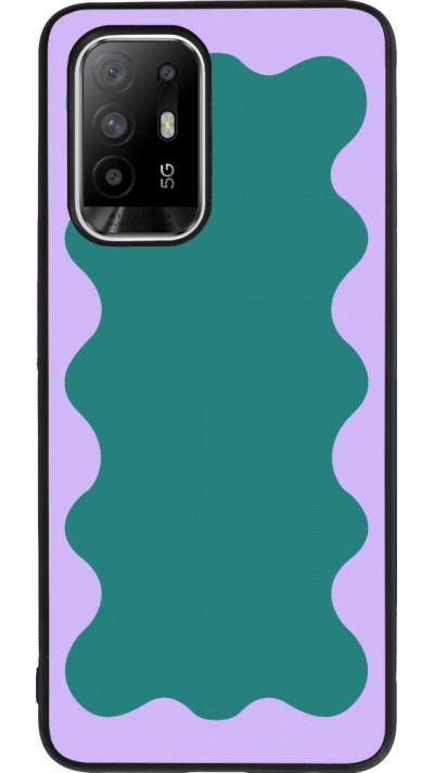 Coque OPPO F19 Pro+ - Silicone rigide noir Wavy Rectangle Green Purple