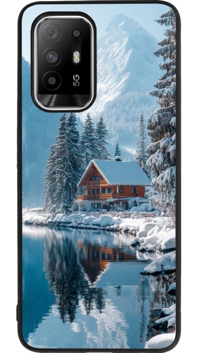 Coque OPPO F19 Pro+ - Silicone rigide noir Winter 25 Winter house forest day