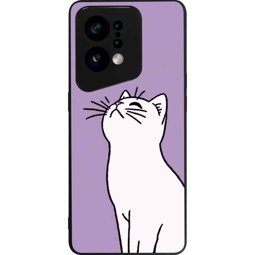 OPPO Find X5 Case Hülle - Silikon schwarz Chat auf lila Hintergrund