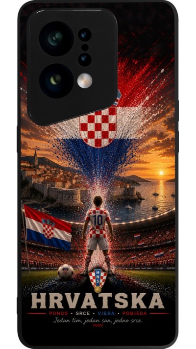 OPPO Find X5 Case Hülle - Silikon schwarz Fussball Kroatien splash 2026