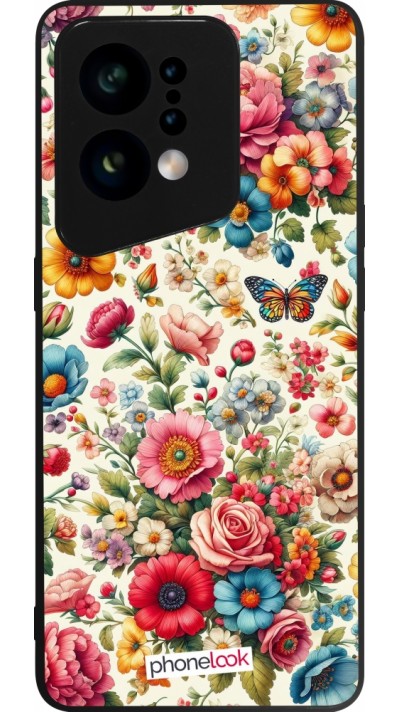 Coque OPPO Find X5 - Silicone rigide noir Spring 25 printemps fleuri