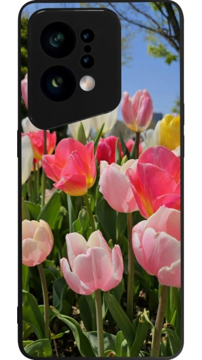 Coque OPPO Find X5 - Silicone rigide noir Tulips Spring 2026