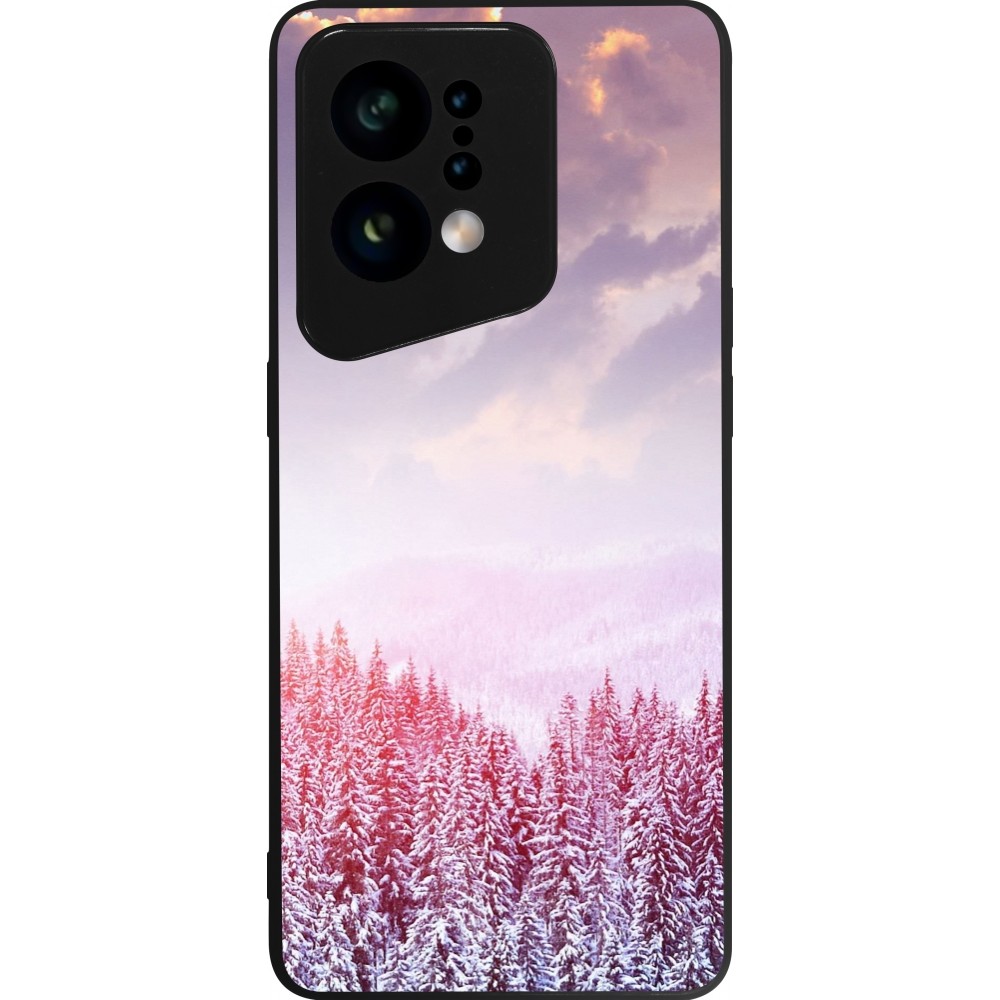 OPPO Find X5 Case Hülle - Silikon schwarz Winter 22 Pink Forest