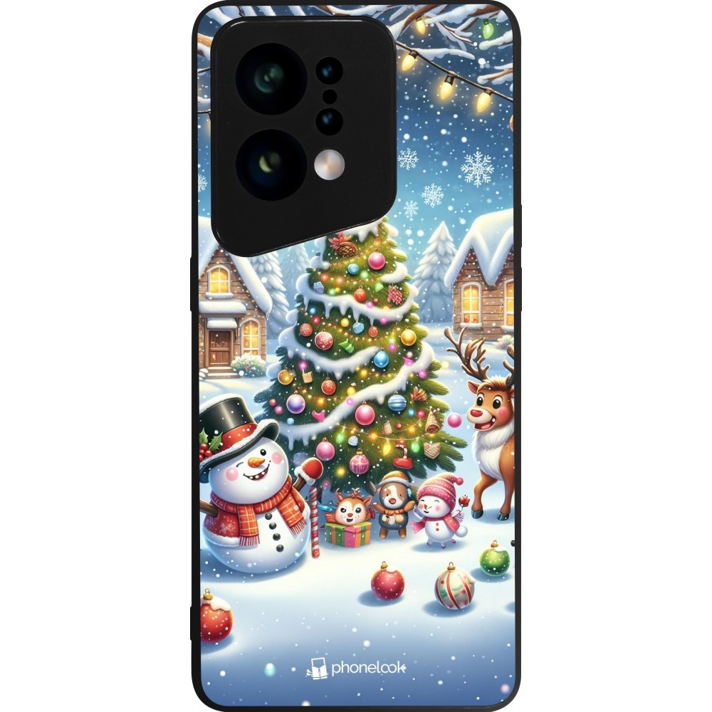 OPPO Find X5 Case Hülle - Silikon schwarz Weihnachten 2023 Schneemann und Tannenbaum