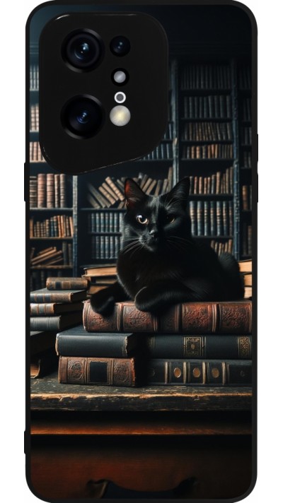 OPPO Find X5 Pro Case Hülle - Silikon schwarz Katze Bücher dunkel