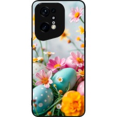 OPPO Find X5 Pro Case Hülle - Silikon schwarz Easter 2026 Eggs with flowers