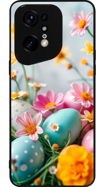 OPPO Find X5 Pro Case Hülle - Silikon schwarz Easter 2026 Eggs with flowers