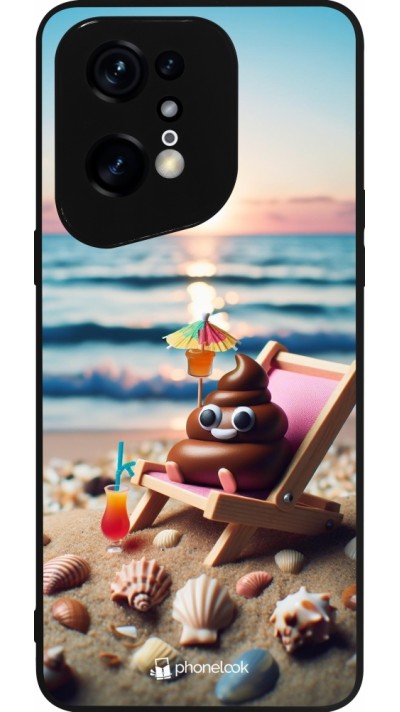 OPPO Find X5 Pro Case Hülle - Silikon schwarz Kackhaufen Emoji auf Liegestuhl