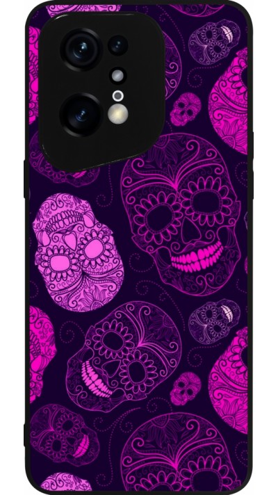 OPPO Find X5 Pro Case Hülle - Silikon schwarz Halloween 2023 pink skulls