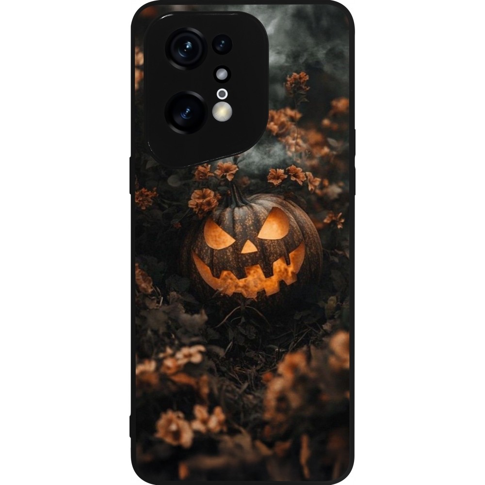 OPPO Find X5 Pro Case Hülle - Silikon schwarz Halloween 2025 Pumpkin with flowers