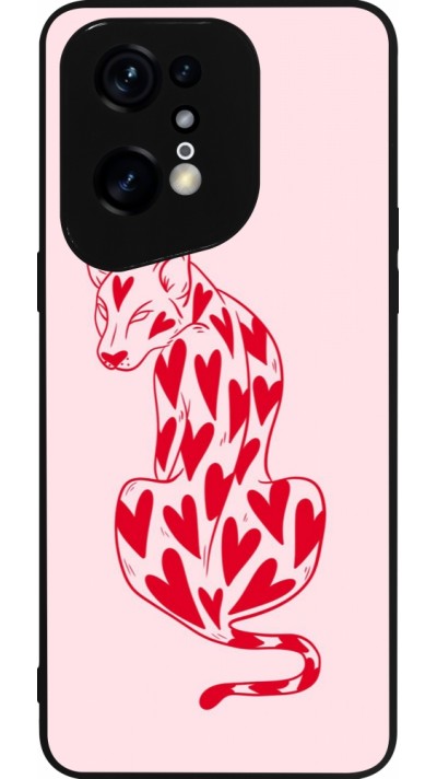 OPPO Find X5 Pro Case Hülle - Silikon schwarz Leopard with hearts 2026