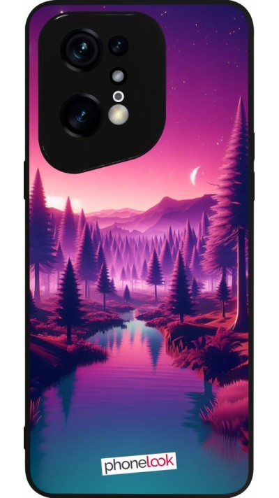 OPPO Find X5 Pro Case Hülle - Silikon schwarz Lila-rosa Landschaft