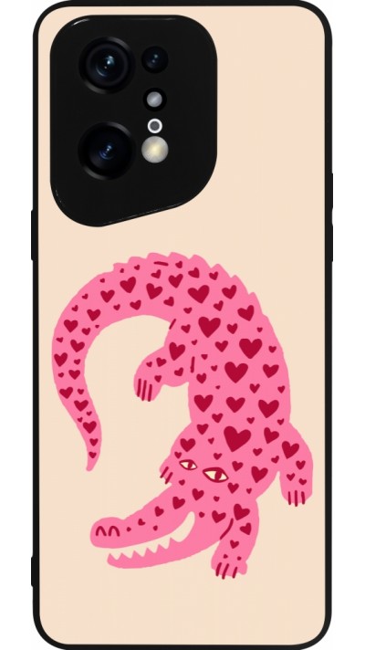 OPPO Find X5 Pro Case Hülle - Silikon schwarz Pink crocodile 2026