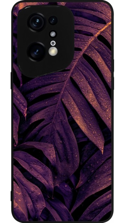 OPPO Find X5 Pro Case Hülle - Silikon schwarz Purple Light Leaves