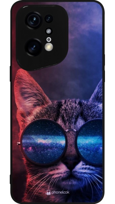 OPPO Find X5 Pro Case Hülle - Silikon schwarz Red Blue Cat Glasses