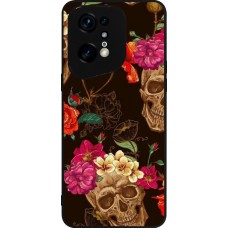 OPPO Find X5 Pro Case Hülle - Silikon schwarz Skulls and flowers