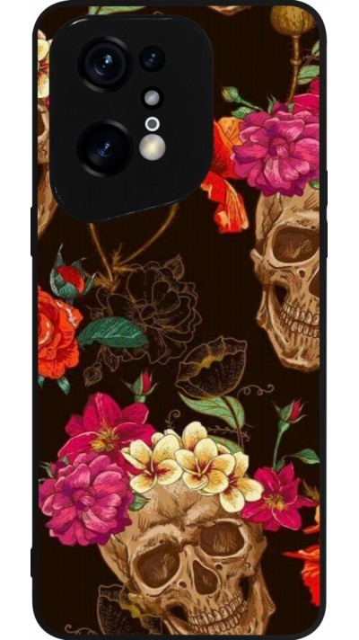 OPPO Find X5 Pro Case Hülle - Silikon schwarz Skulls and flowers