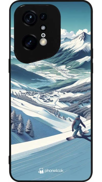 OPPO Find X5 Pro Case Hülle - Silikon schwarz Snowboarder Berg