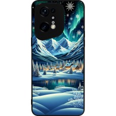 OPPO Find X5 Pro Case Hülle - Silikon schwarz Verschneites Bergdorf am See in der Nacht