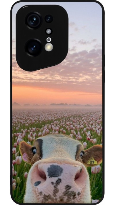 OPPO Find X5 Pro Case Hülle - Silikon schwarz Cow with tulips 2026