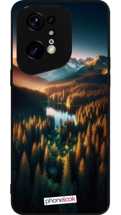 OPPO Find X5 Pro Case Hülle - Silikon schwarz Sonnenuntergang Waldsee