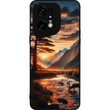 OPPO Find X5 Pro Case Hülle - Silikon schwarz Tal Sonnenuntergang Hirsch Baum