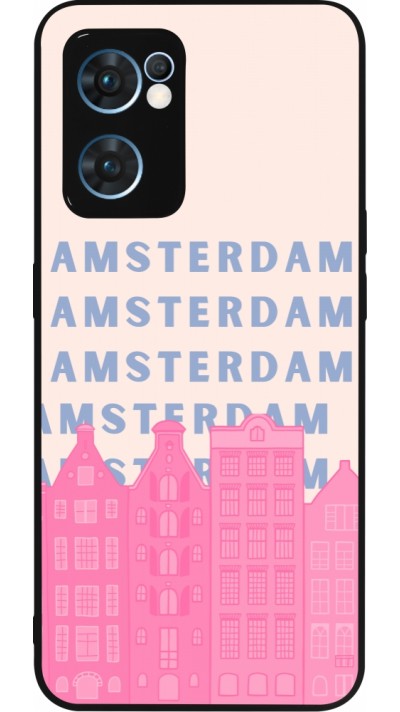 OPPO Reno7 5G Case Hülle - Silikon schwarz Amsterdam Pink Print